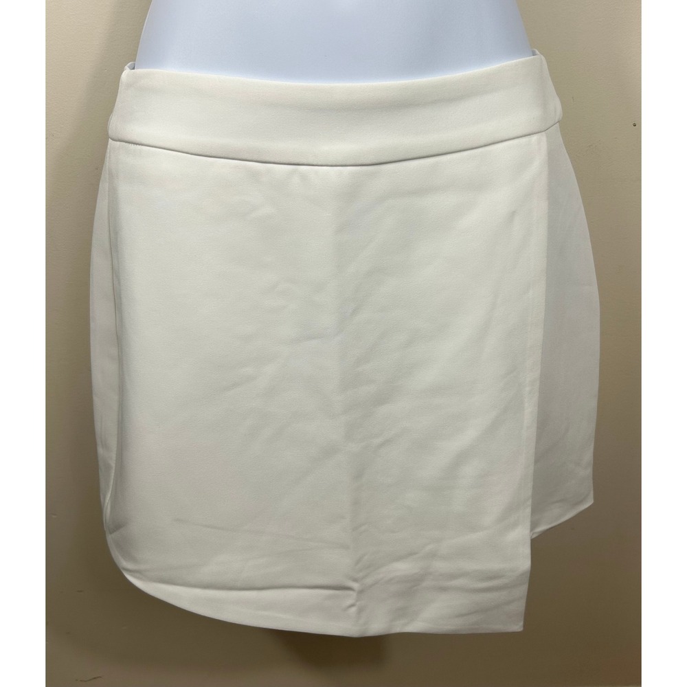 FORE Wrap Mini Skirt Sz S White Asymmetrical Hem Zip Back Chic Clean Girl Preppy
